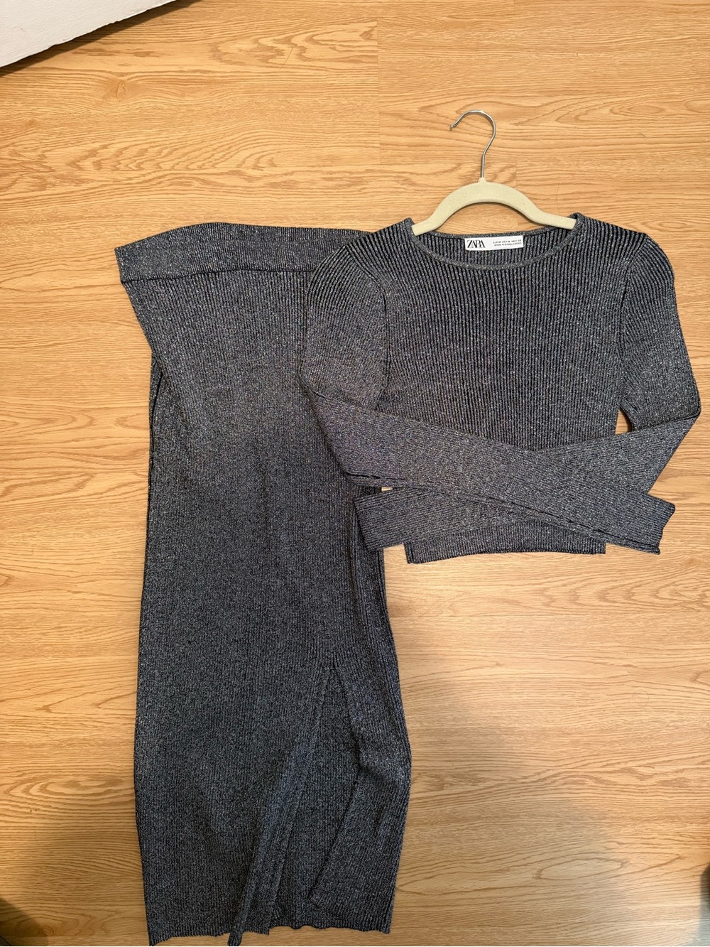 Zara Metallic Gray Ribbed Two-Piece Set - Picture 2 of 6